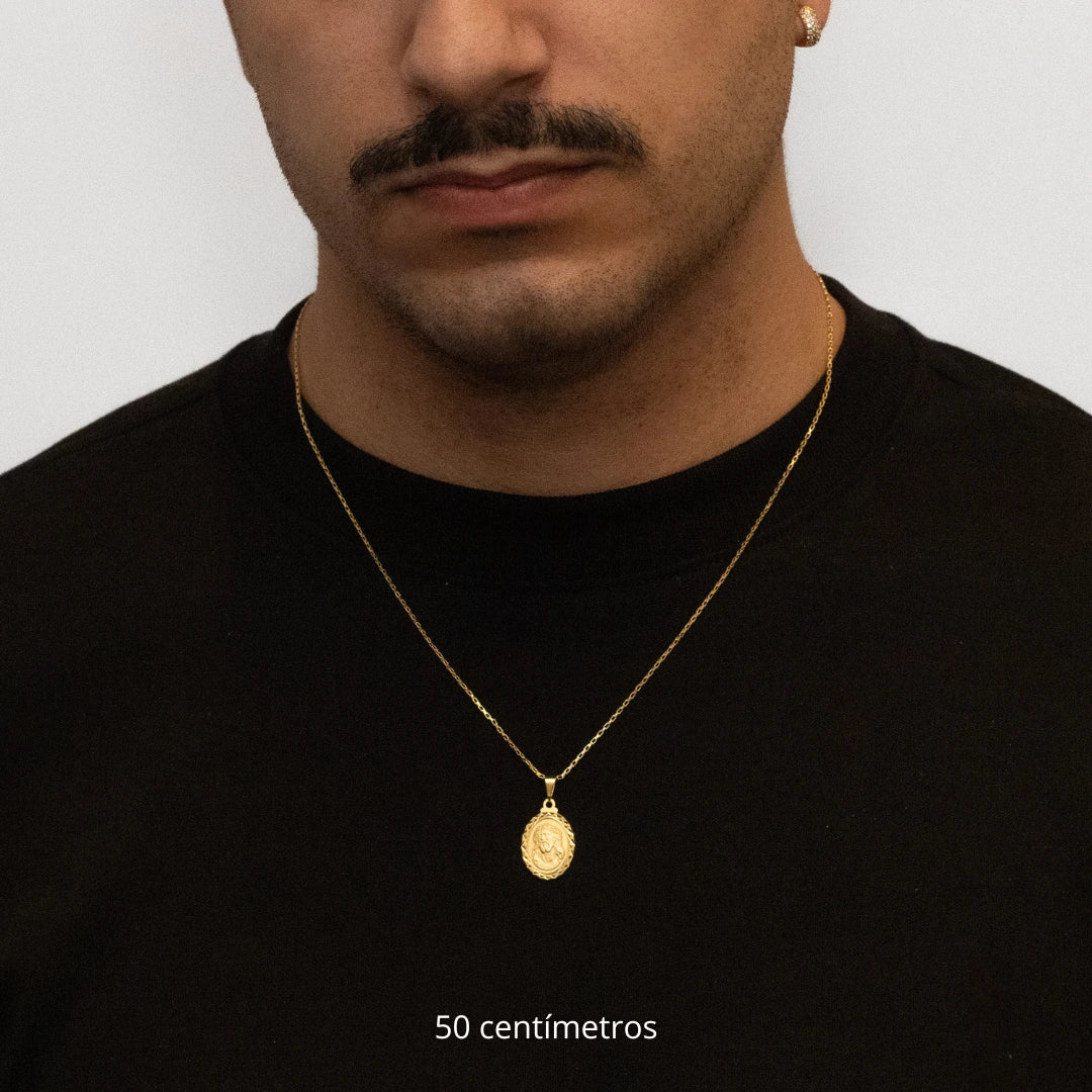 Corrente tijolinho 1mm com pingente Jesus Detalhado Banhado a Ouro 18k
