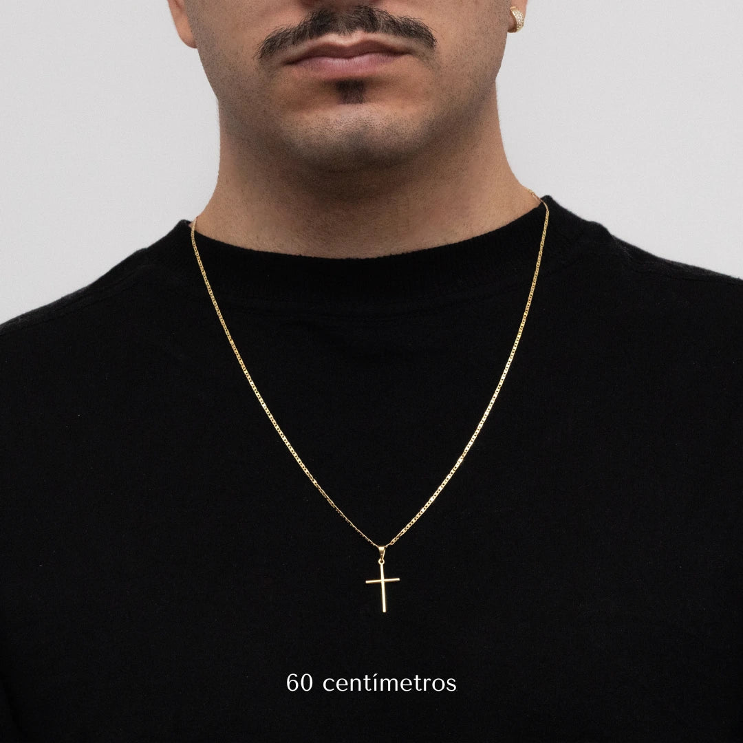 Corrente Piastrine 2mm com Pingente Cruz Lisa Banhado a Ouro 18k