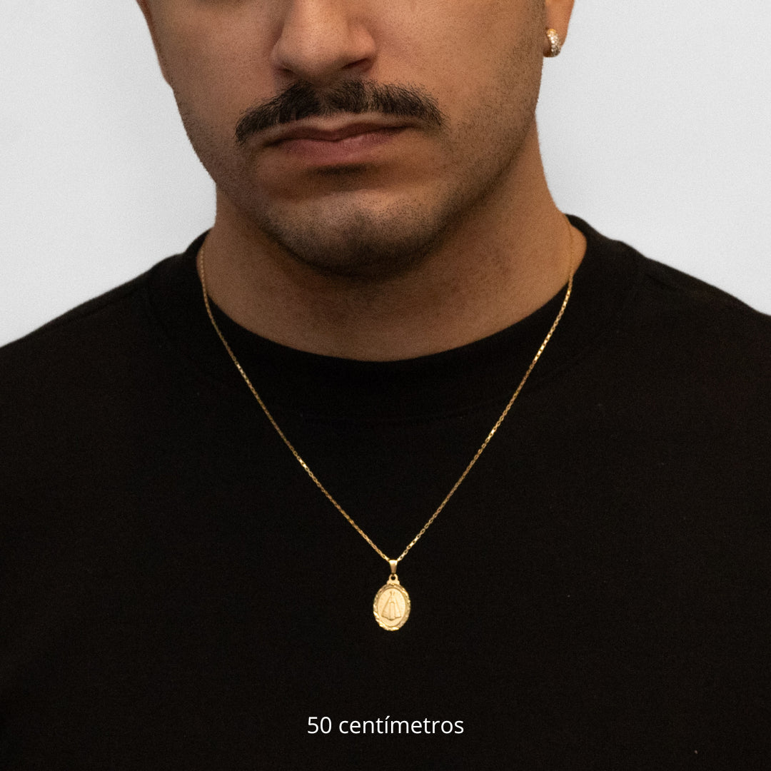 Corrente Tijolinho 1mm com Pingente Nossa Senhora Aparecida Banhado a Ouro 18k