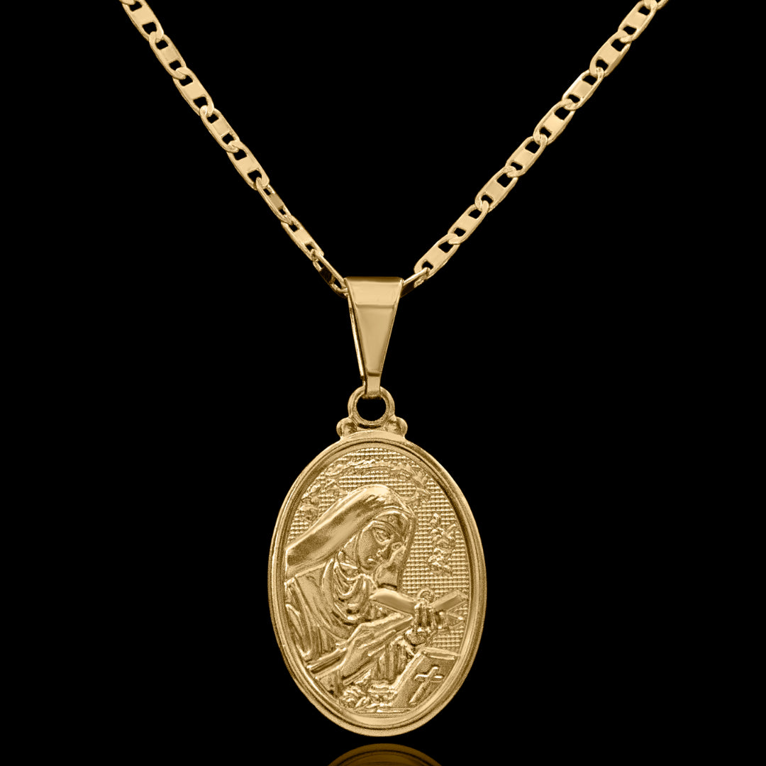 Corrente Piastrine 2mm com Pingente Santa Rita Banhado a Ouro 18k