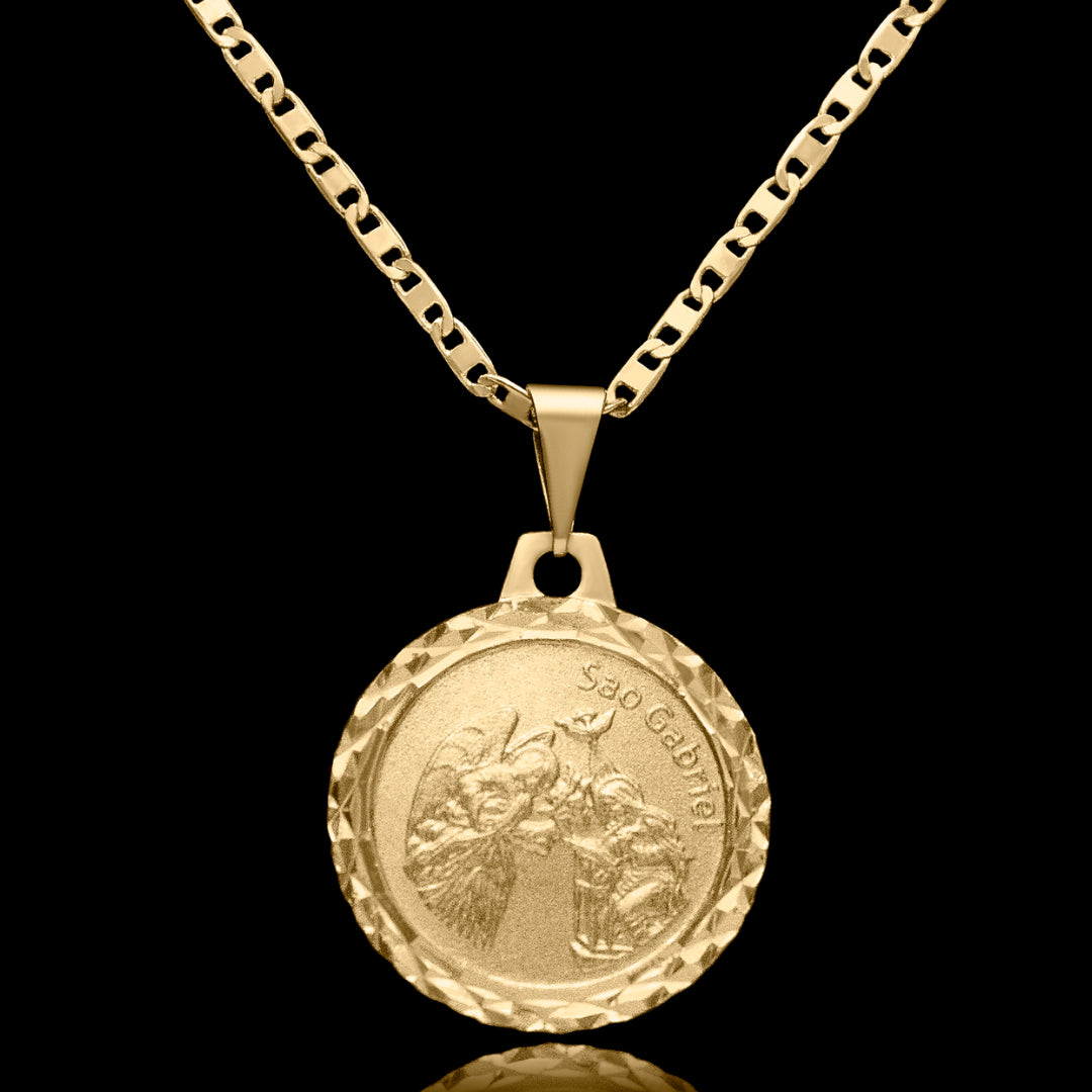 Corrente Piastrine 2mm com Pingente São Gabriel Arcanjo 18mm Banhado a Ouro 18k