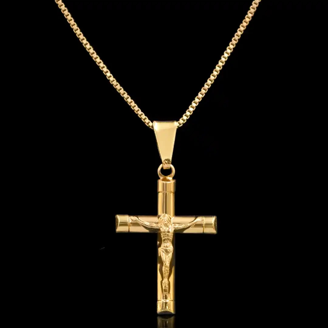 Corrente Veneziana com pingente Cruz Jesus Cristo Banhado a Ouro 18k