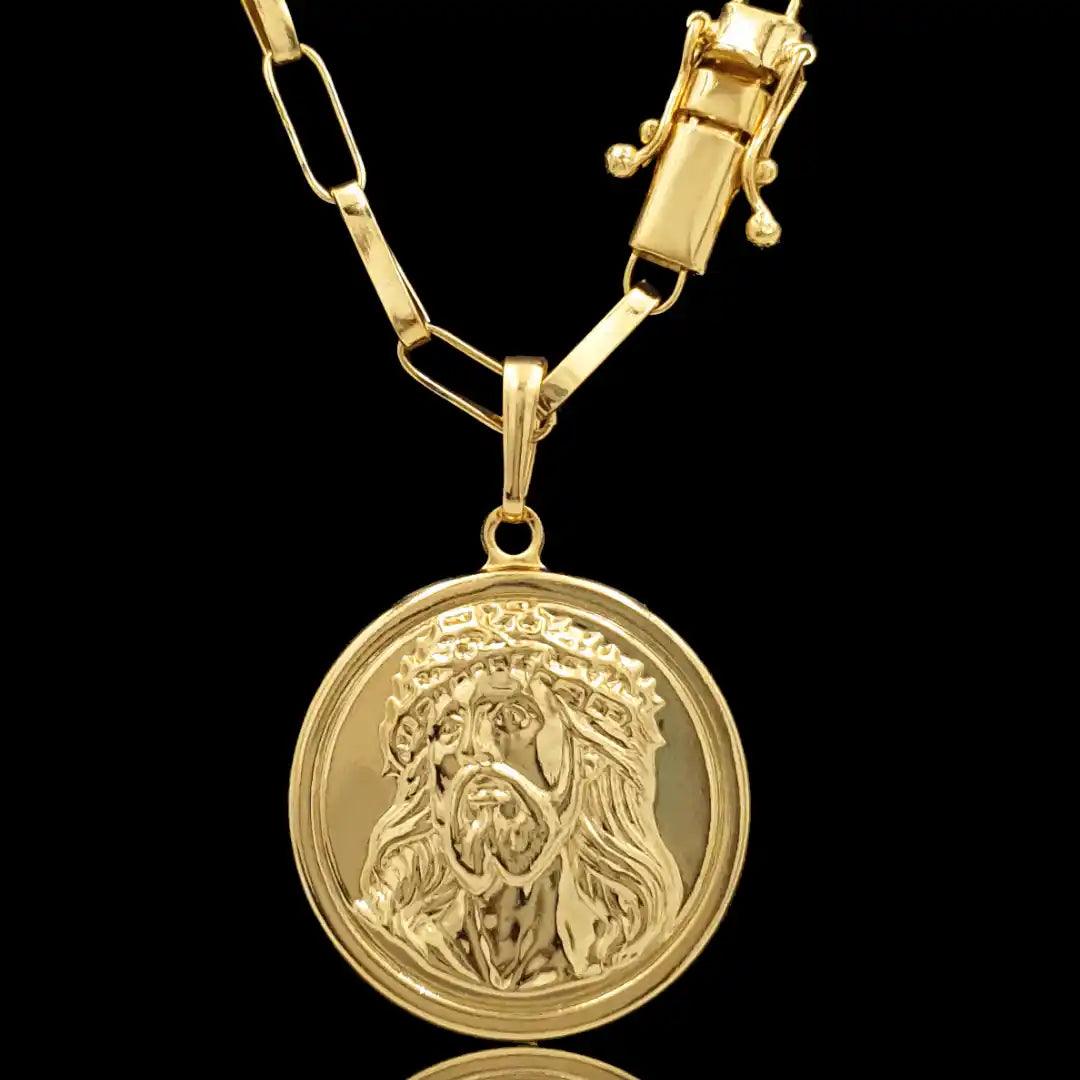 Corrente Cartier 4mm com Pingente Pingente Medalha Jesus Cristo Banhado a Ouro 18k - Rei18k