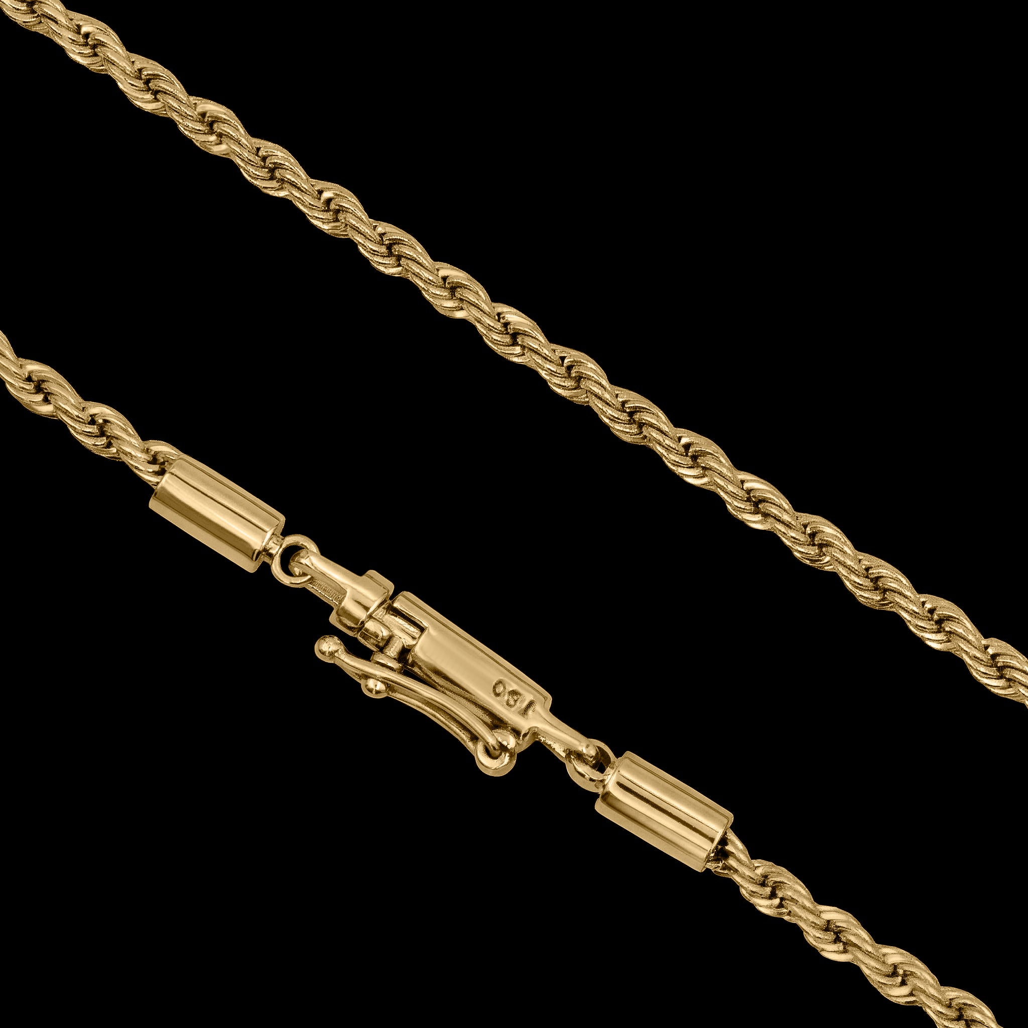 Corrente Rope Elo Baiano 2.3 mm Banhado a Ouro 18k