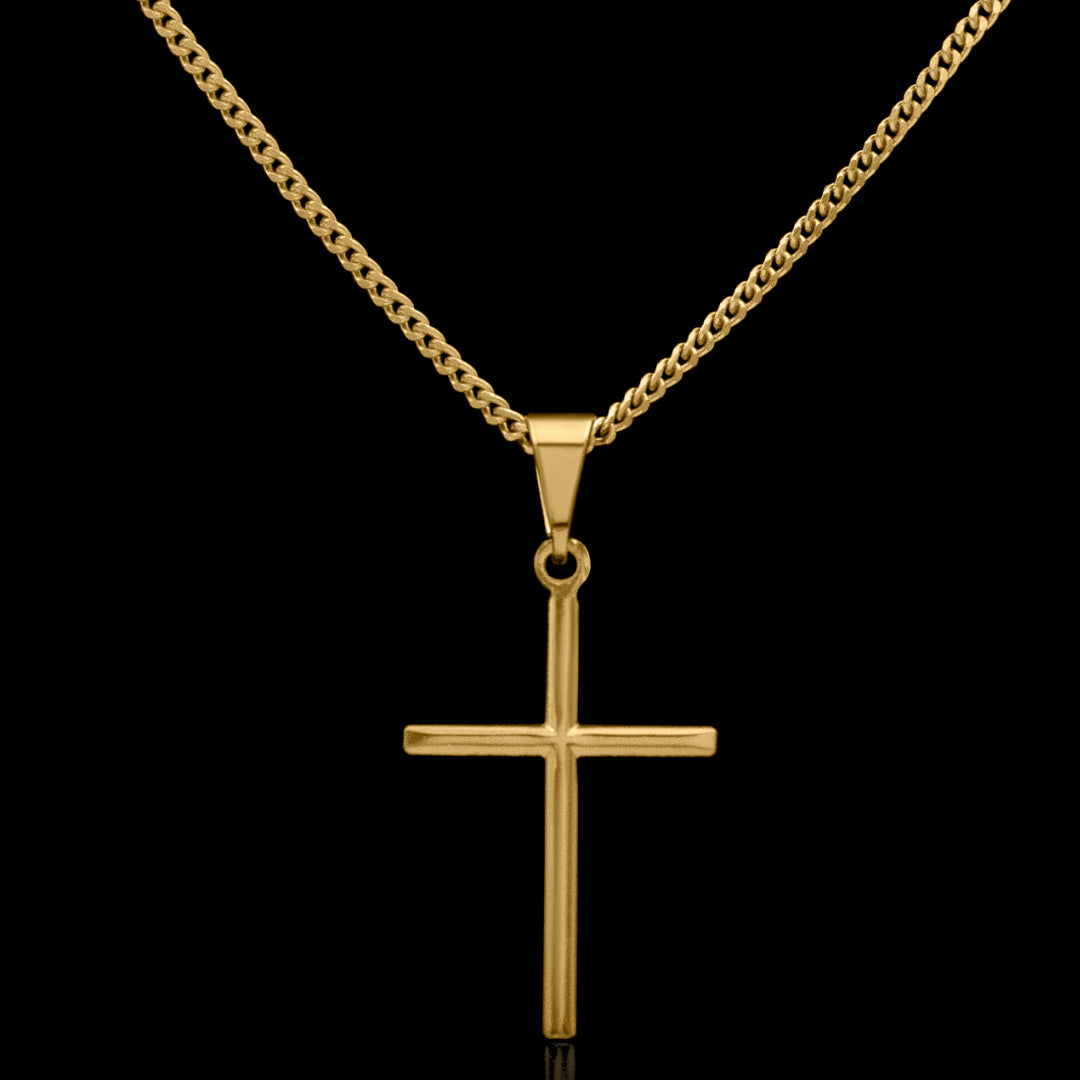 Corrente Grumet 1,5mm com Pingente Cruz Lisa Banhado a Ouro 18k
