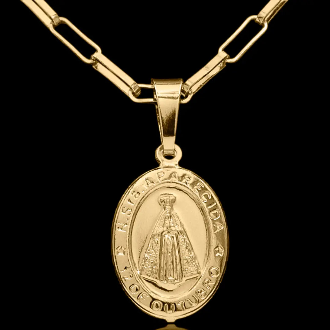 Corrente Cartier 3.5mm com Pingente Nossa Sra. Aparecida G 28mmx 18mm  Banhado a ouro 18k