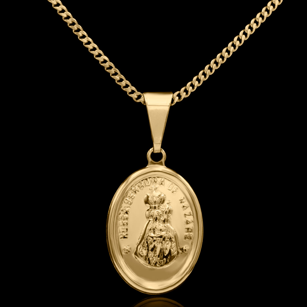 Corrente Grumet 1,5mm com Pingente Nossa Senhora de Nazaré Banhado a Ouro 18k