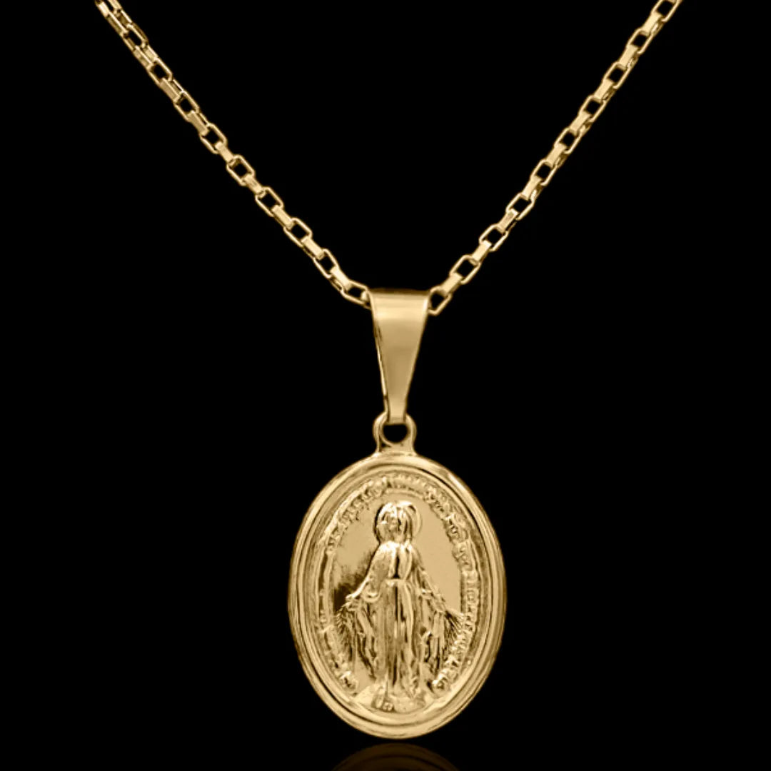 Corrente tijolinho 1mm com pingente Nossa Senhora das Graças Banhado a Ouro 18k
