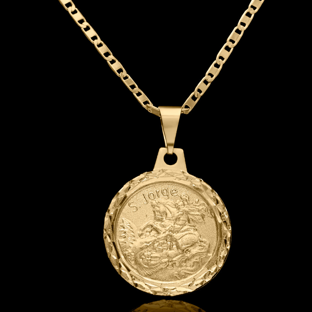 Corrente Piastrine 2mm com Pingente São Jorge 20mm Banhado a Ouro 18k