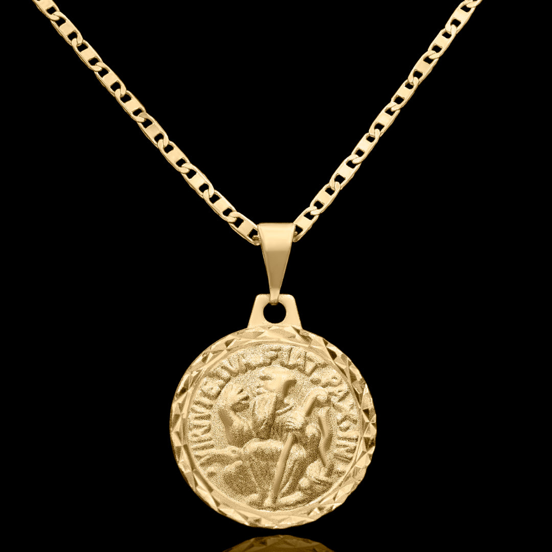 Corrente Piastrine 2mm com pingente São Bento 20mm Banhado a Ouro 18k
