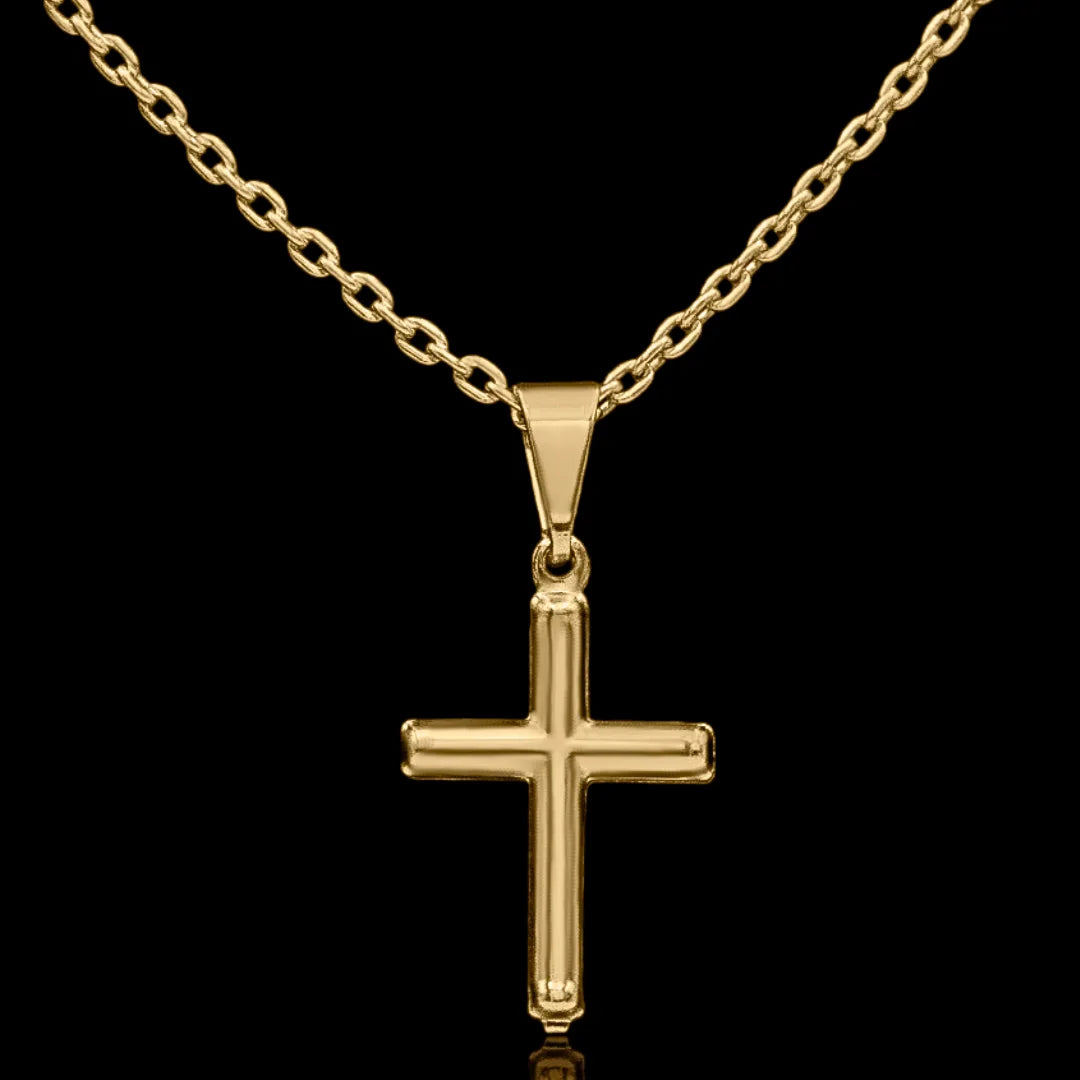 Corrente Cadeado 2mm pingente cruz ocado banhado a ouro 18k