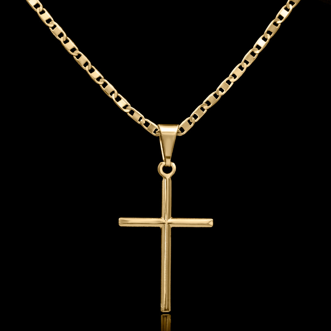 Corrente Piastrine 2mm com Pingente Cruz Lisa Banhado a Ouro 18k