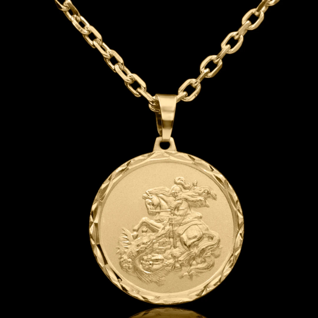 Corrente Cadeado 3.5mm com Pingente São Jorge 30mm Banhado a Ouro 18k
