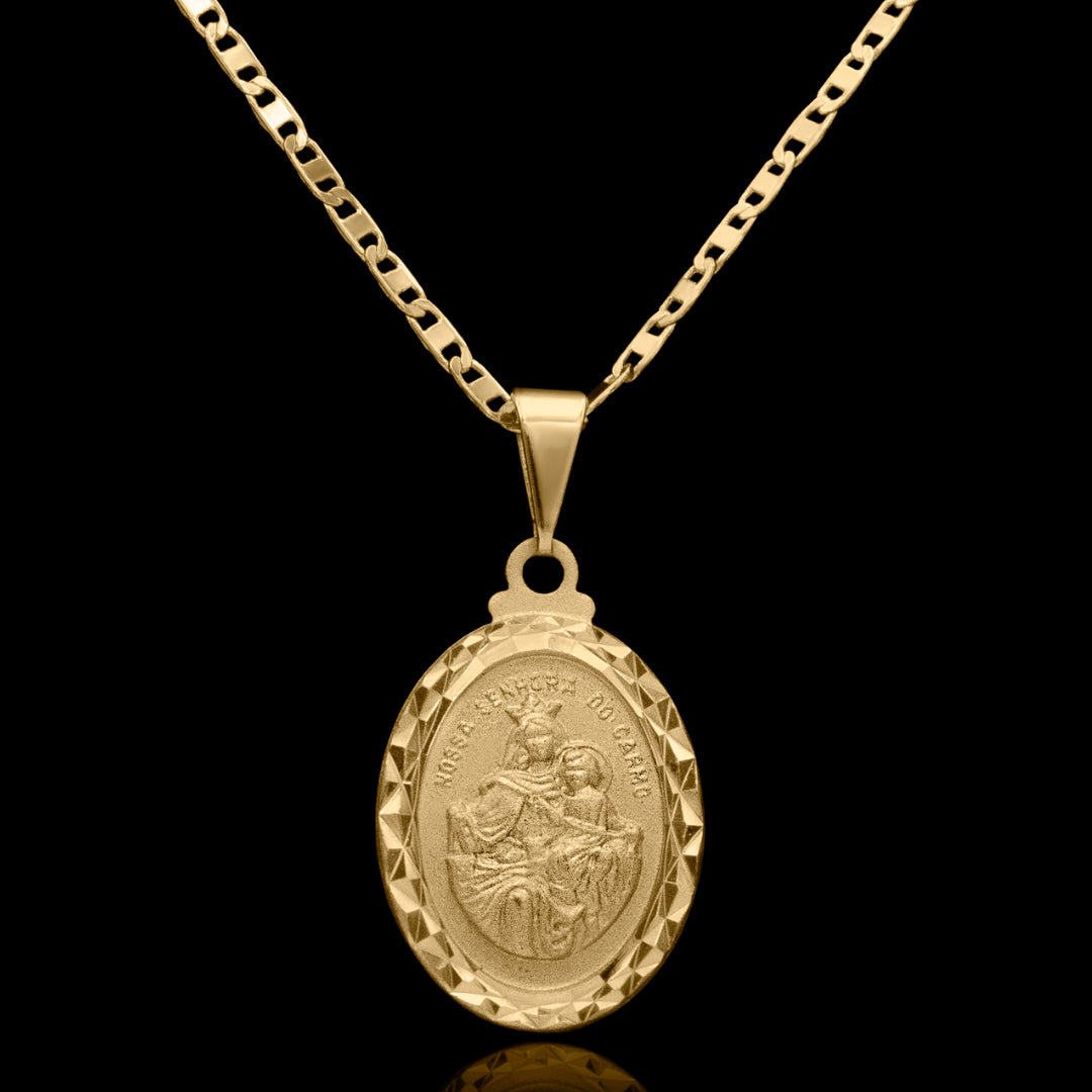 Corrente Piastrine 2mm com Pingente Nossa Senhora do Carmo Banhado a Ouro 18k