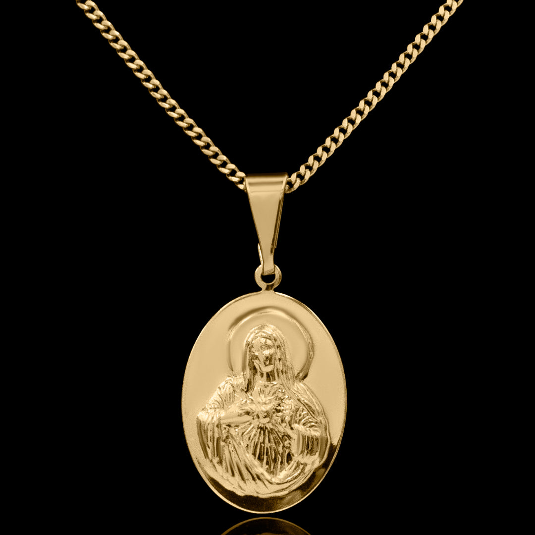 Corrente Grumet 1,5mm com Pingente Sagrado Coração de Maria Banhado a Ouro 18k