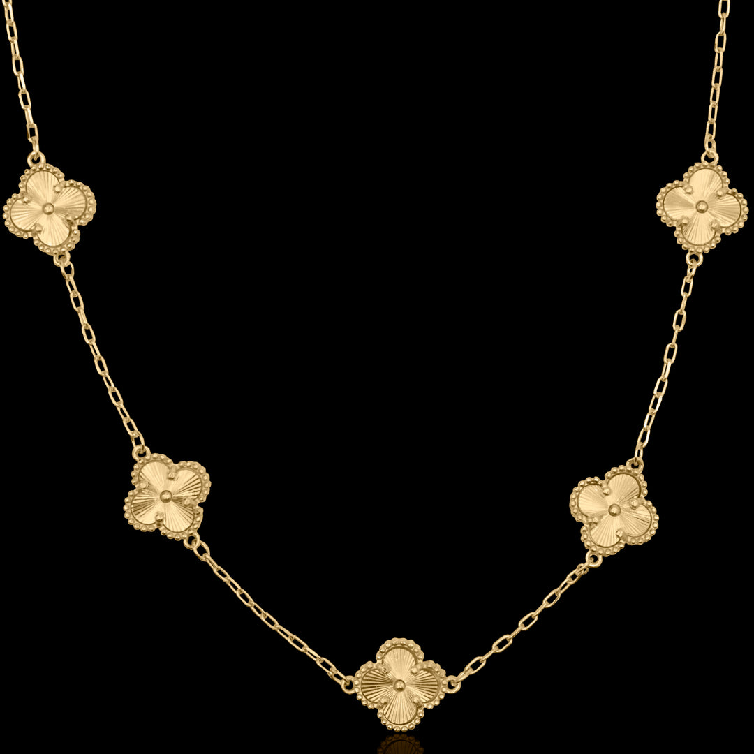 Corrente Trevo 5 Folhas Vintage Bright Banhado a Ouro 18k