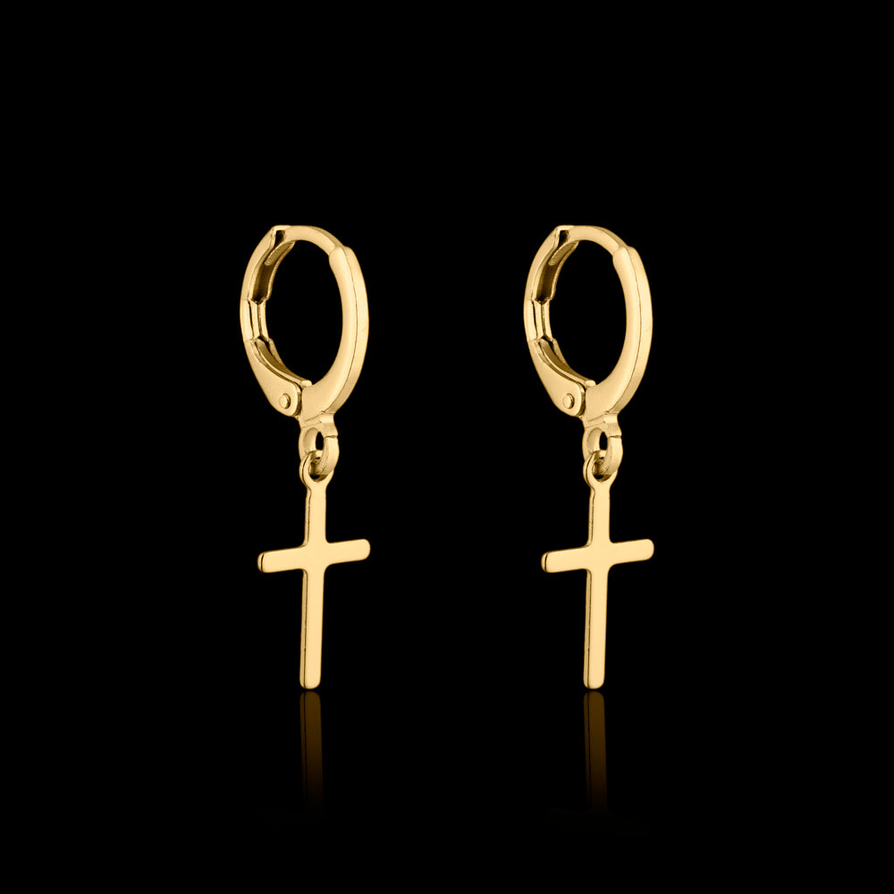 brinco argola cruz masculino - banhado a ouro 18k