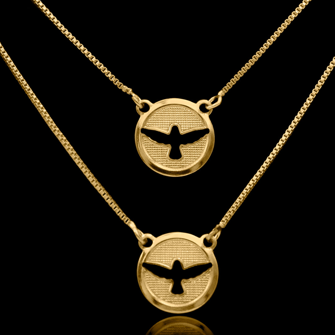 Escapulario masculino - Espirito santo banhado a ouro 18k