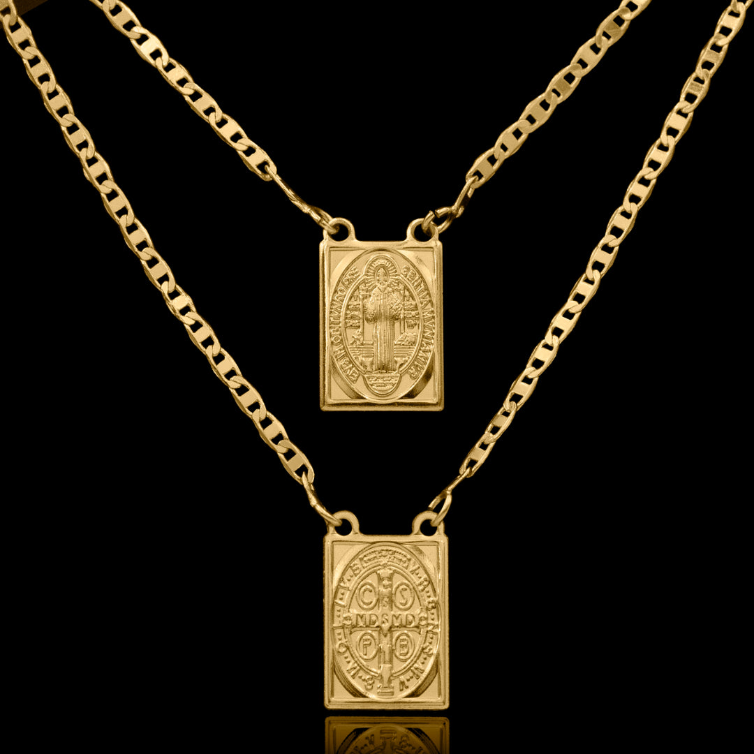 Escapulario masculino - são bento banhado a ouro 18k