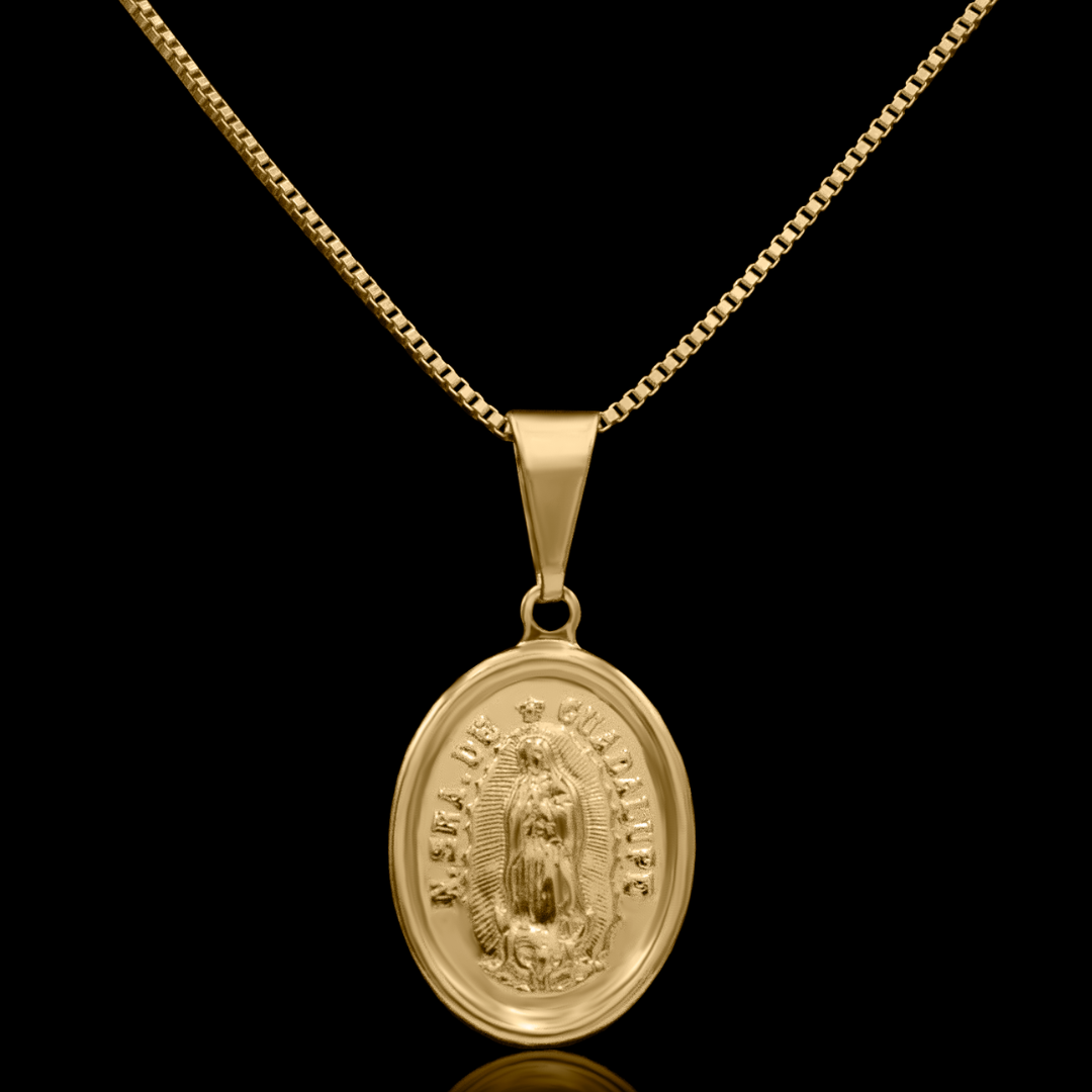 Corrente Veneziana 1mm com Pingente Nossa Senhora de Guadalupe banhado a ouro 18k
