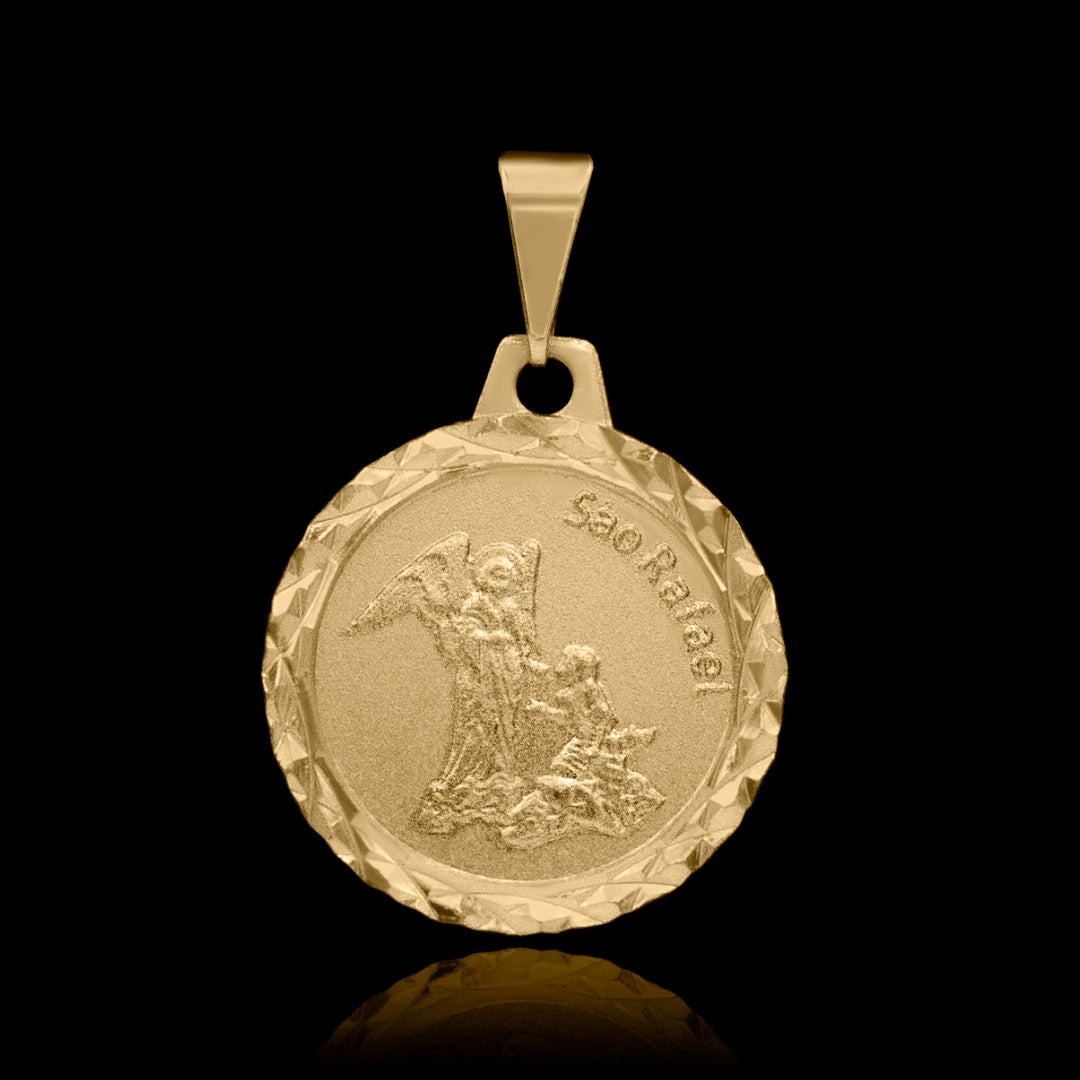 Pingente Medalha São Rafael Arcanjo 20mm Banhado a Ouro 18k