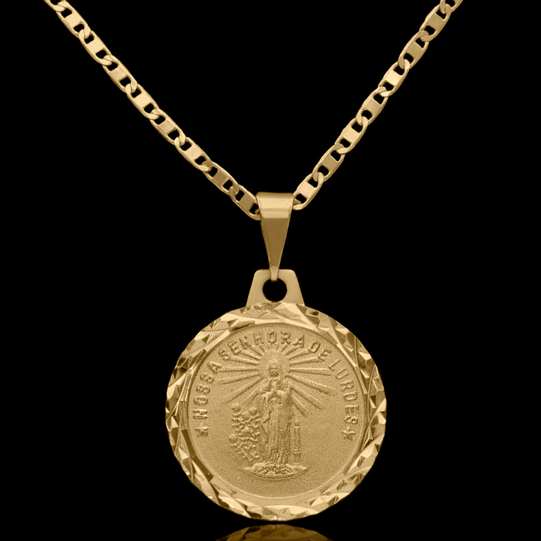Corrente Piastrine 2mm com Pingente Nossa Senhora de Lurdes Banhado a Ouro 18k