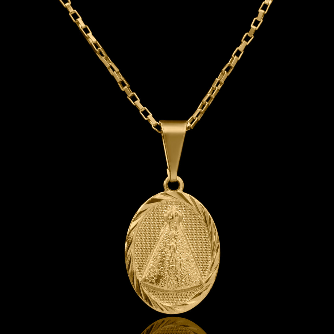 Corrente tijolinho 1mm com Pingente Nossa Sra. Aparecida Banhado a Ouro 18k