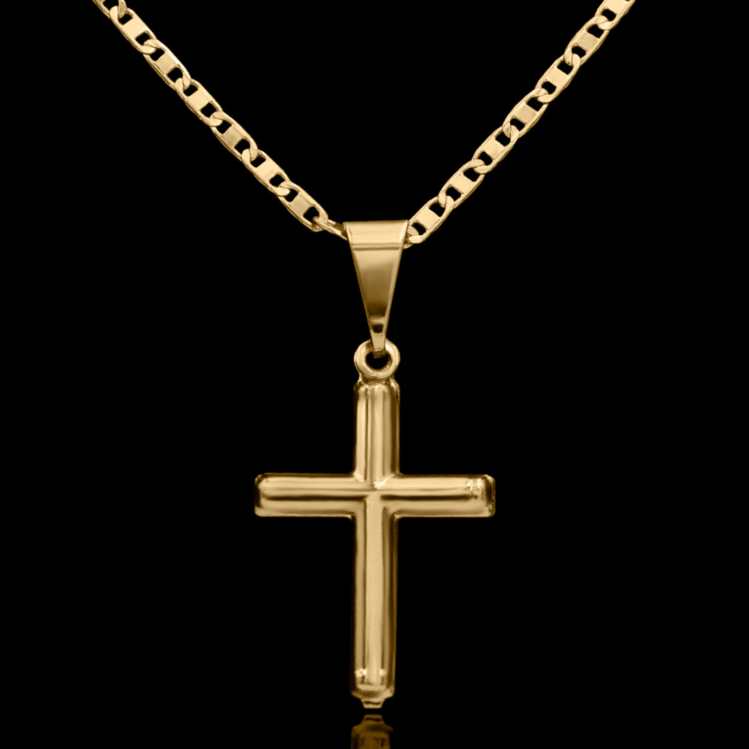 Corrente Piastrine 2mm com Pingente Cruz Ocado Banhado a Ouro 18k