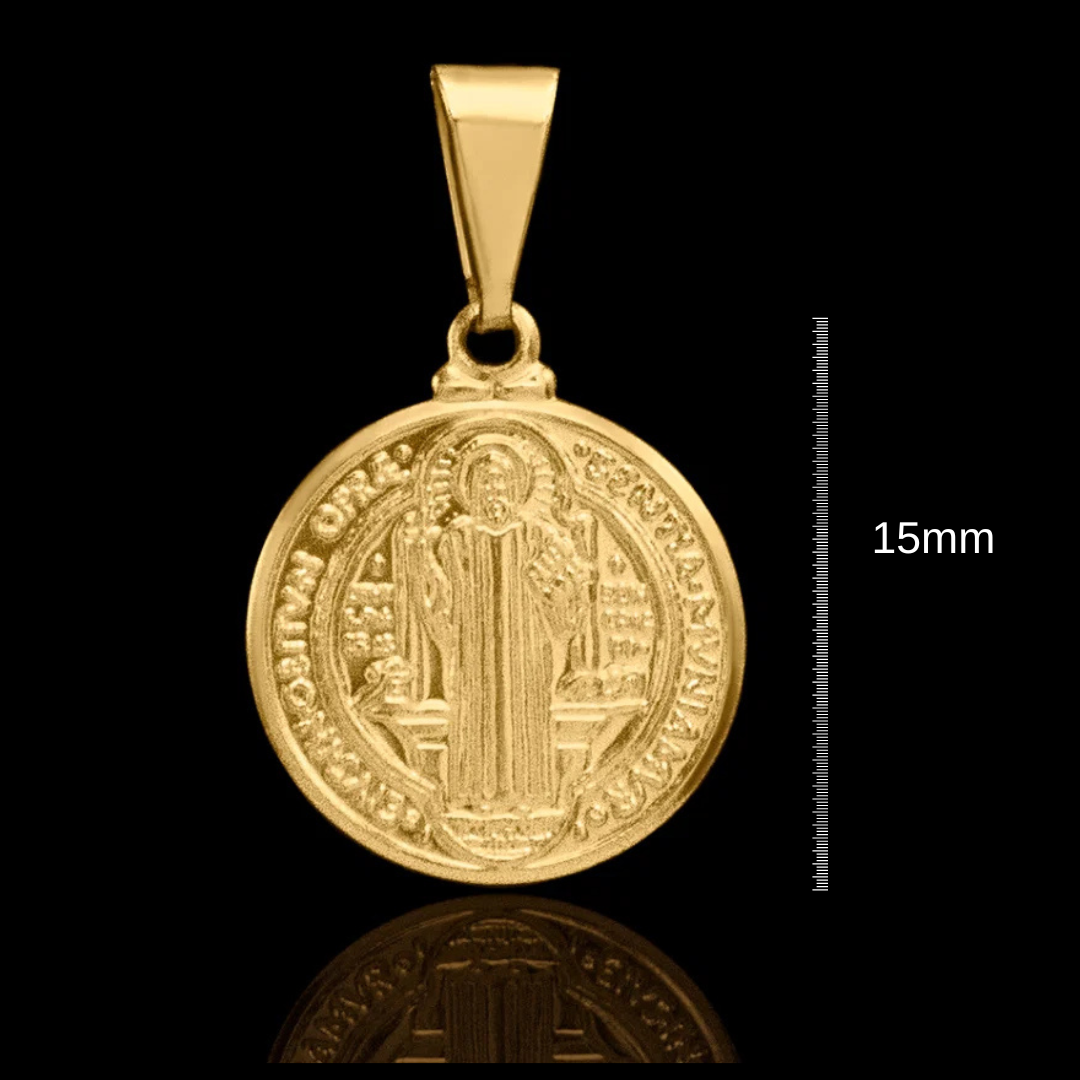 Pingente São Bento 15mmx15mm Banhado Ouro 18k