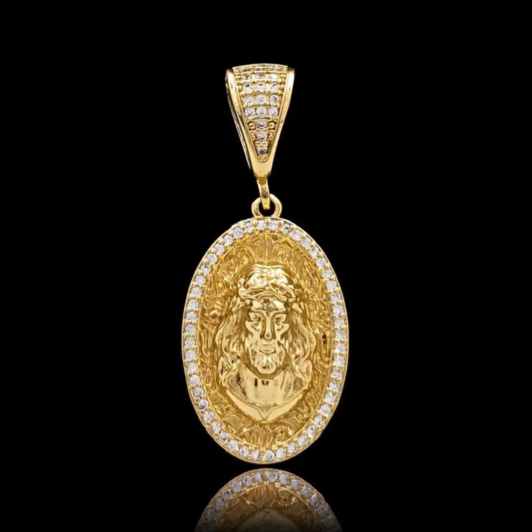 Pingente Face Cristo Cravejado Banhado a Ouro 18k - Rei18k