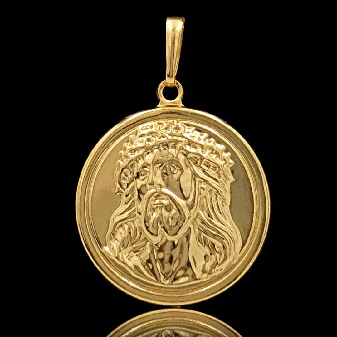 Pingente Medalha Jesus Cristo Banhado a Ouro 18k - Rei18k