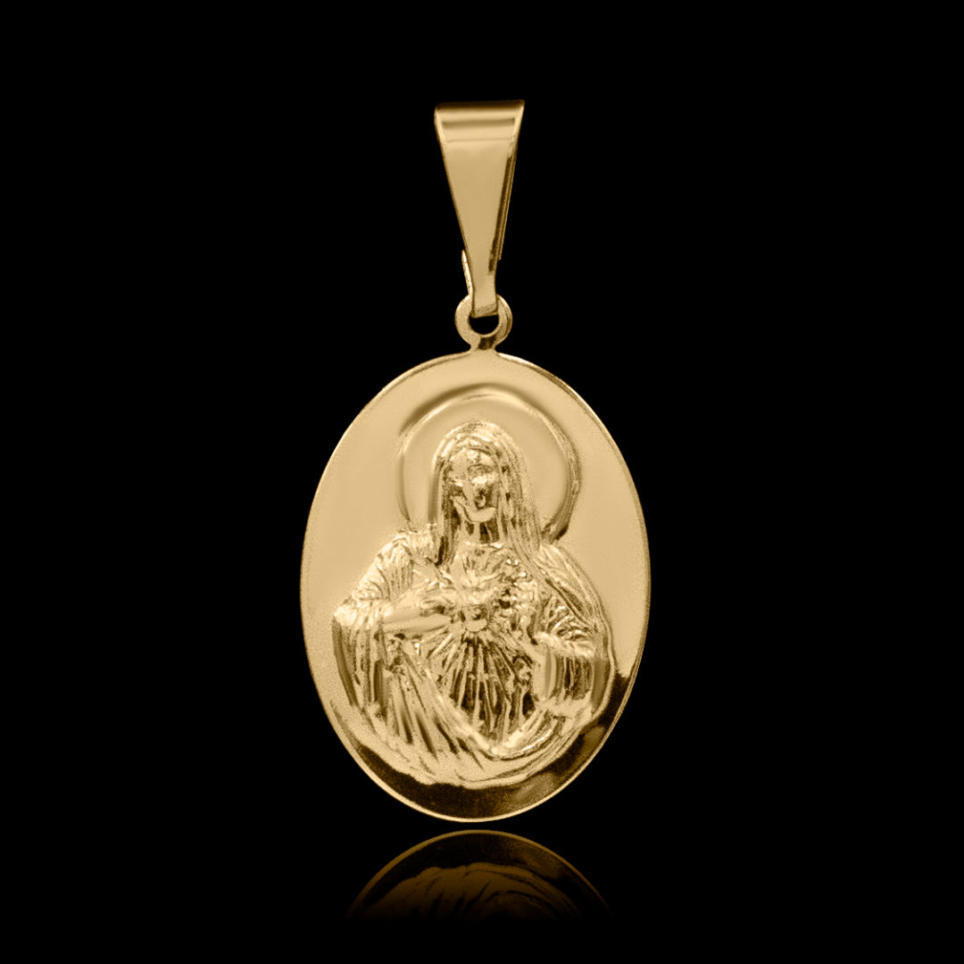 Pingente Sagrado Coração de Maria Banhado a Ouro 18k