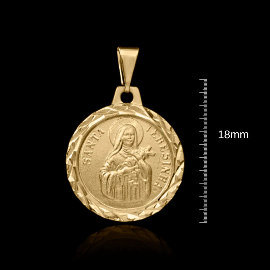 Corrente Piastrine 2mm com pingente Santa Teresinha Banhado a ouro 18k