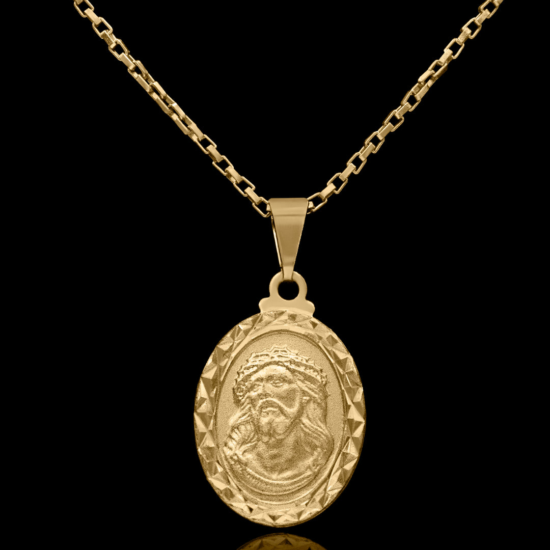 Corrente tijolinho 1mm com pingente Jesus Detalhado Banhado a Ouro 18k