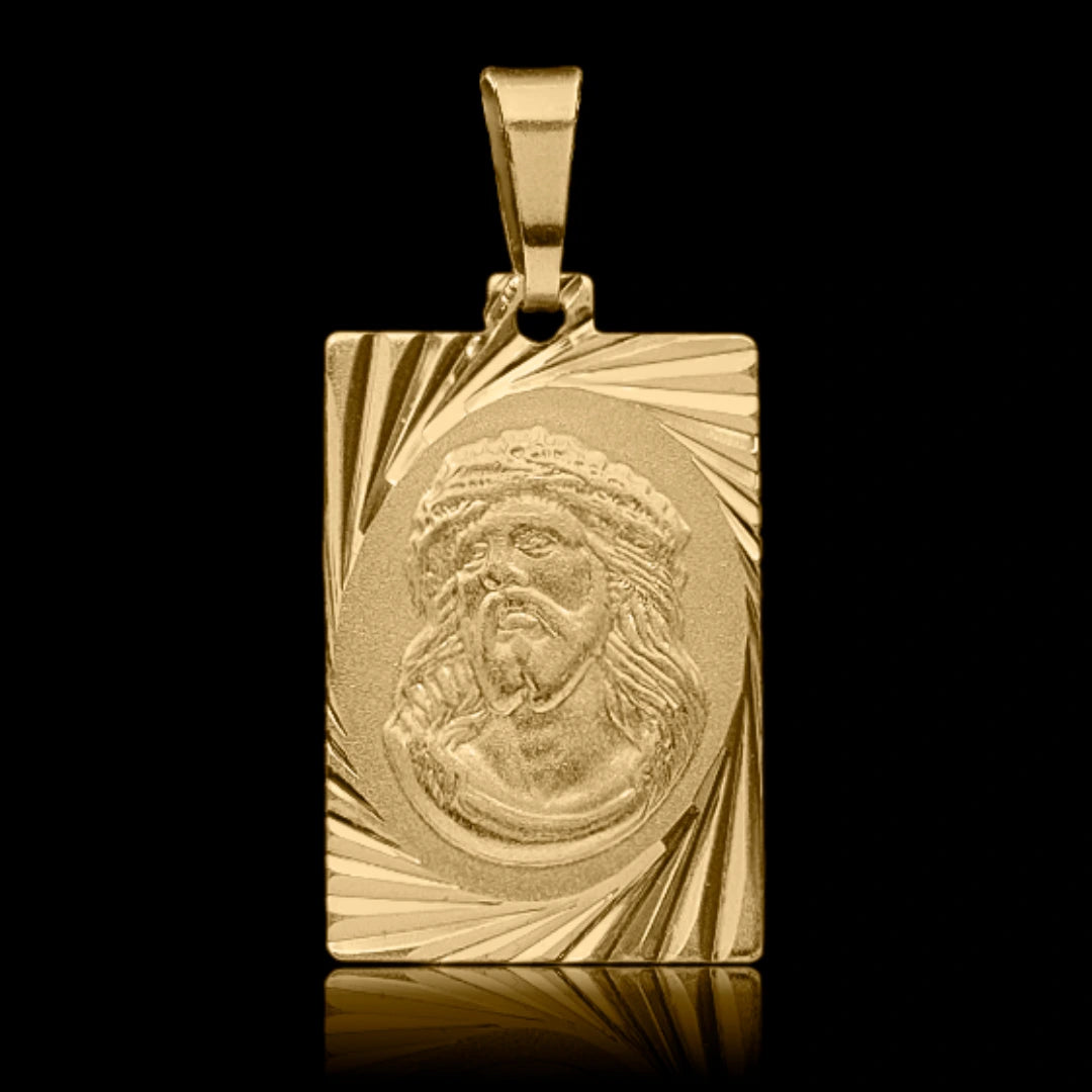 Pingente Jesus Cristo Retangular Banhado a Ouro 18k