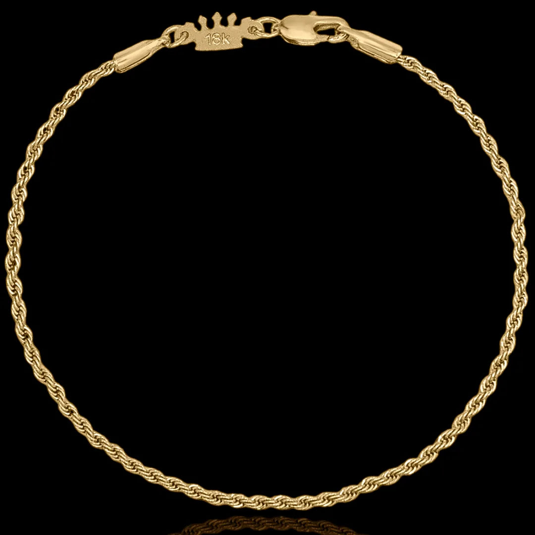 Pulseira Rope Elo Baiano 1,5mm Banhado a  ouro 18k