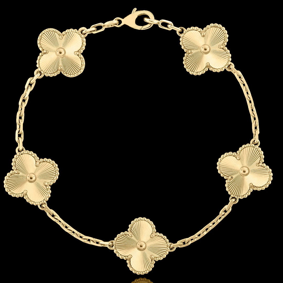 Pulseira Trevo 5 Folhas Vintage Bright Banhado a Ouro 18k